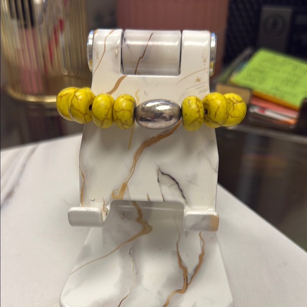 Yellow Beaded Bracelet with Silver Accent